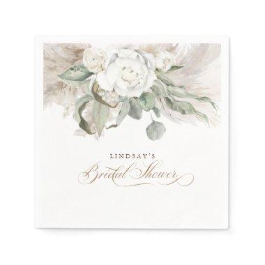 Pampas Grass and White Flowers Bridal Shower Napkins