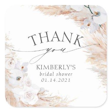 Pampas Grass and White Orchid Tropical Square Sticker