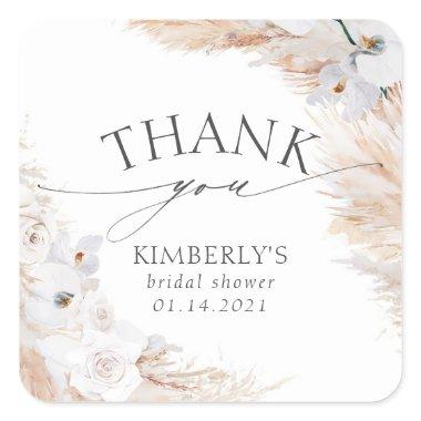 Pampas Grass and White Orchid Tropical Square Sticker