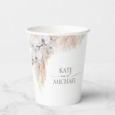 Pampas Grass and White Orchids Tropical Exotic Paper Cups