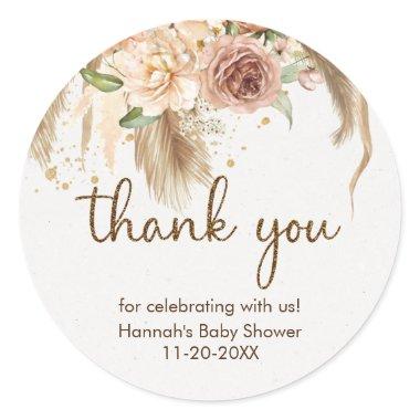 Pampas grass boho roses baby shower stickers