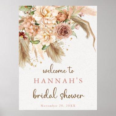 Pampas grass boho roses bridal shower welcome sign