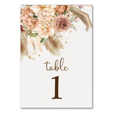 Pampas grass boho roses table numbers