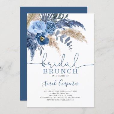 Pampas Grass Bridal Shower blue floral Invitations