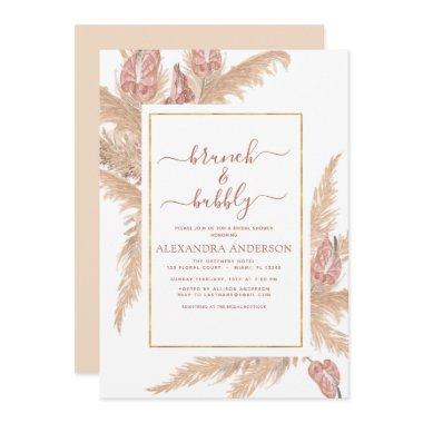 Pampas Grass Brunch Bubbly Boho Bridal Shower Invitations