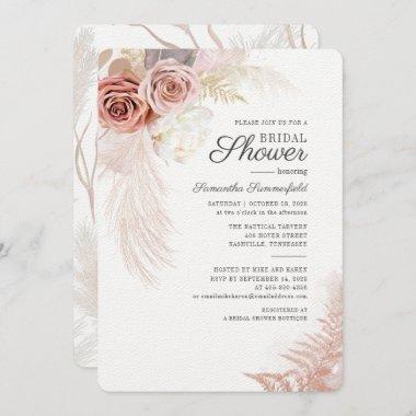 Pampas Grass Dried Floral Terracotta Bridal Shower Invitations