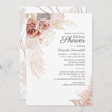 Pampas Grass Dried Leaves Terracotta Bridal Shower Invitations