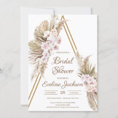 Pampas Grass Dried Palm Dusty Rose Gold Bridal Invitations