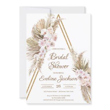 Pampas Grass Dried Palm Dusty Rose Gold Bridal Invitations