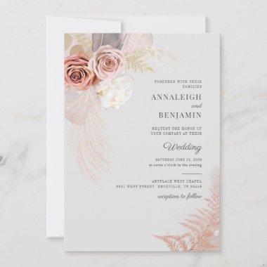 Pampas Grass Dried Palms Watercolor Wedding Invitations