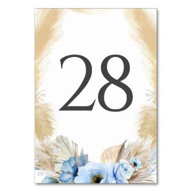 Pampas Grass Dusty Blue Wedding Table Number Cards