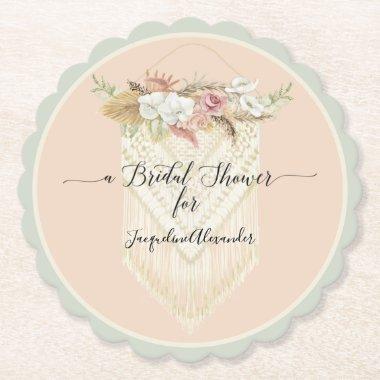Pampas Grass Floral Greenery Macrame  Paper Coaster
