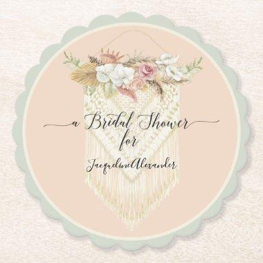 Pampas Grass Floral Greenery Macrame Bridal Shower Paper Coaster