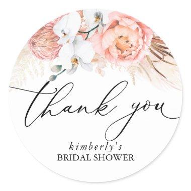 Pampas Grass Floral Pink Any Event Thank You Classic Round Sticker