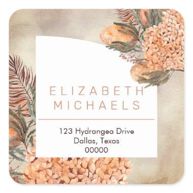 Pampas Grass |Hydrangea Blooms Return Address Square Sticker