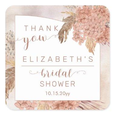 Pampas Grass | Hydrangeas Bridal Shower Thank You Square Sticker