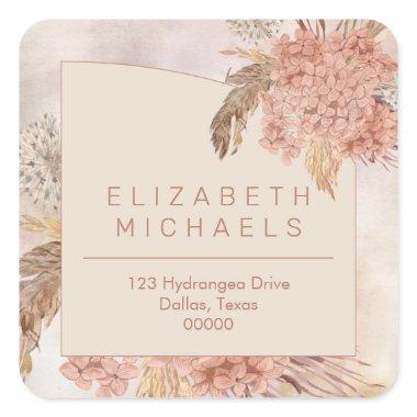 Pampas Grass | Hydrangeas Return Address Square Sticker