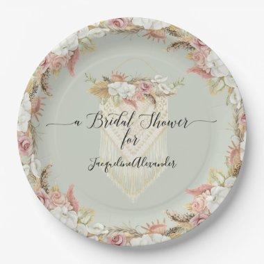 Pampas Grass Mint Floral Greenery  Paper Plates