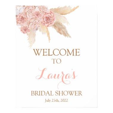 Pampas Grass Pink Boho Chic Bridal Welcome sign