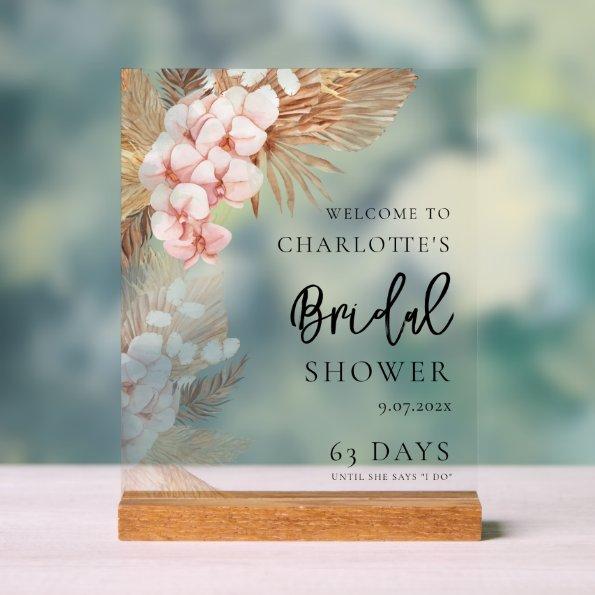 Pampas Grass Pink Floral  Welcome Acrylic Sign