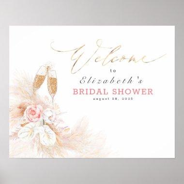 Pampas Grass Pink Floral Bridal Shower Welcome Poster