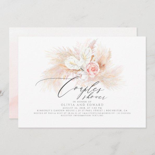 Pampas Grass Pink Floral Exotic Couples Shower Invitations