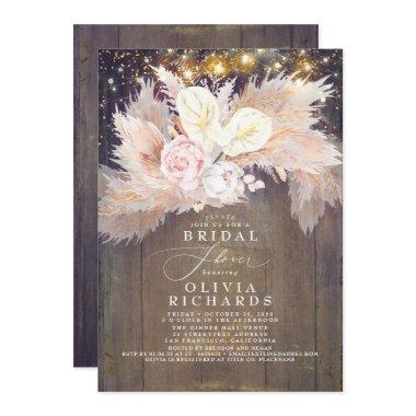 Pampas Grass Pink Floral Rustic Bridal Shower Invitations