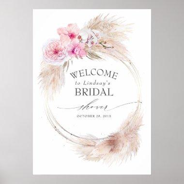Pampas Grass Pink Orchids Bridal Shower Welcome Poster