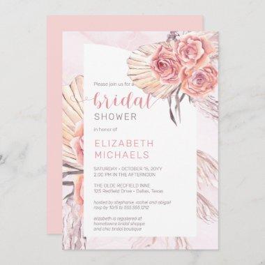 Pampas Grass | Pink Rose Blooms Bridal Shower Invitations