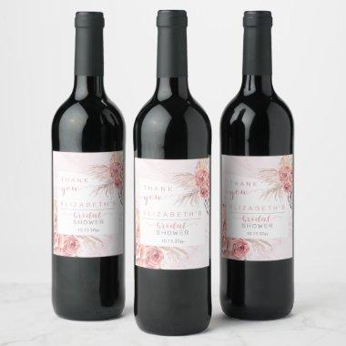 Pampas Grass | Pink Roses Bridal Shower Thank You Wine Label