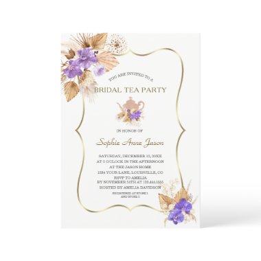 Pampas Grass Purple Orchid Gold Bridal Tea Party Invitations