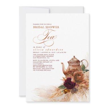 Pampas Grass Rust Terracotta Bridal Shower Tea Invitations