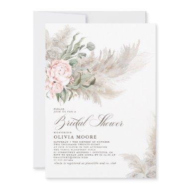 Pampas Grass Sage Greenery Floral Bridal Shower Invitations