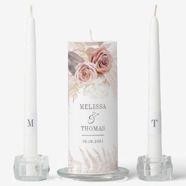 Pampas Grass Tan Rustic Floral Wedding Unity Candle Set