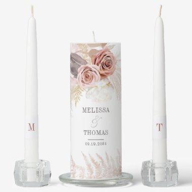 Pampas Grass Tan Terracotta Rustic Floral Wedding Unity Candle Set
