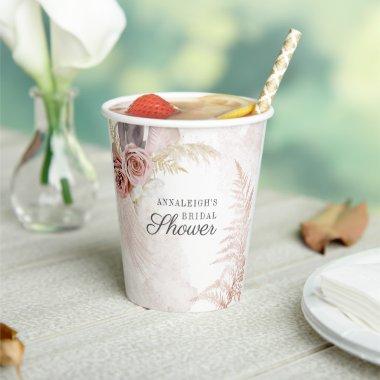 Pampas Grass Terracotta Boho Tan Bridal Shower Paper Cups