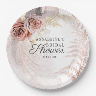 Pampas Grass Terracotta Boho Tan Bridal Shower Paper Plates