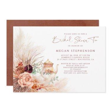 Pampas Grass Terracotta Bridal Shower Tea Invitations