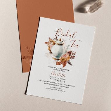 Pampas Grass Terracotta Bridal Tea Party Shower In Note Invitations