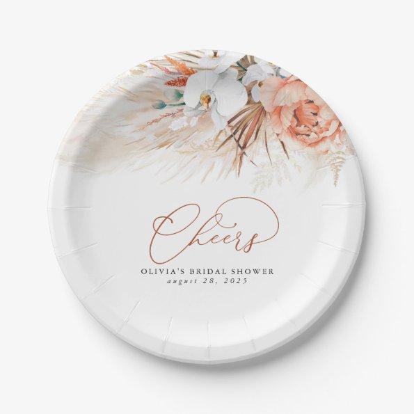 Pampas Grass Terracotta Flowers Cheers Tropical Paper Plates