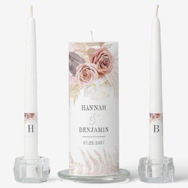 Pampas Grass Terracotta Rustic Floral Wedding Unity Candle Set