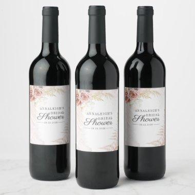 Pampas Grass Terracotta Script Bridal Shower Wine Label