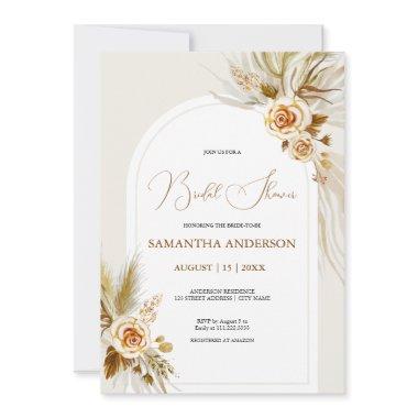 Pampas grass watercolor boho Bridal Shower Invitations