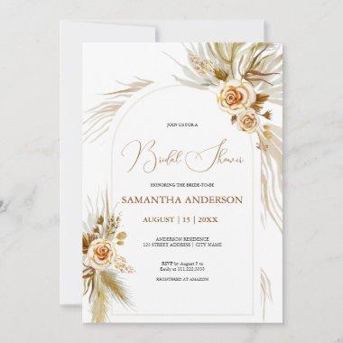 Pampas grass watercolor boho elegant Bridal Shower Invitations