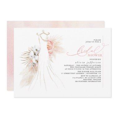 Pampas Grass Wedding Gown Pink Bridal Shower Invitations