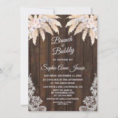 Pampas Grass White Orchid Wood Lace Bridal Shower Invitations