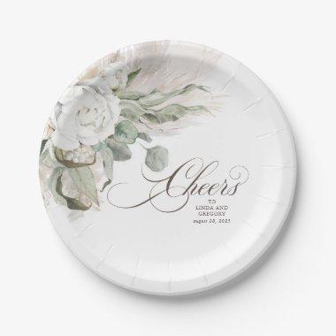 Pampas Grass White Sage Floral Boho Cheers Paper Plates