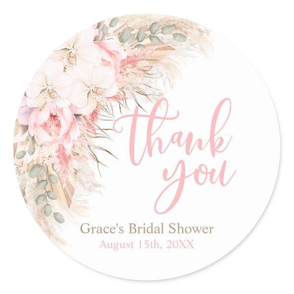 Pampas Orchids Peonies Thank You Bridal Shower Classic Round Sticker