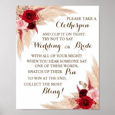 Pampas Put a Clothespin Bridal Shower Game Sign