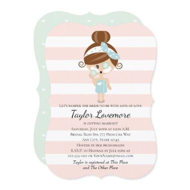 Pamper Bridal Shower Invitations Spa Day Brunette